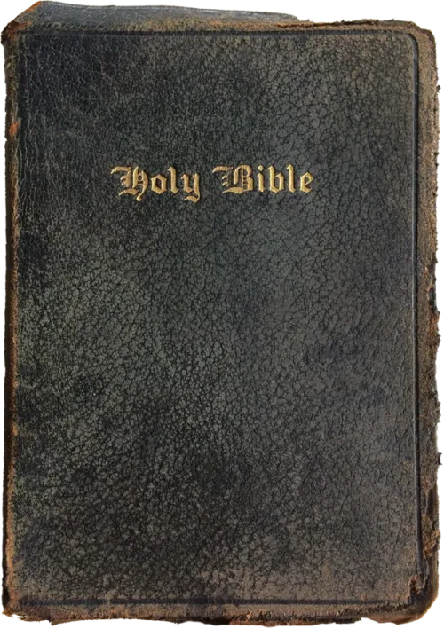 A worn, black leather Holy Bible